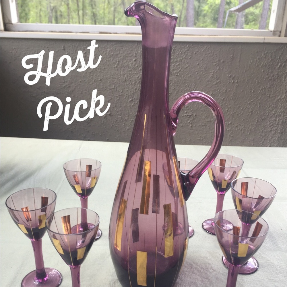 Vtg Handblown Hungarian Crystal Dessert Wine Set